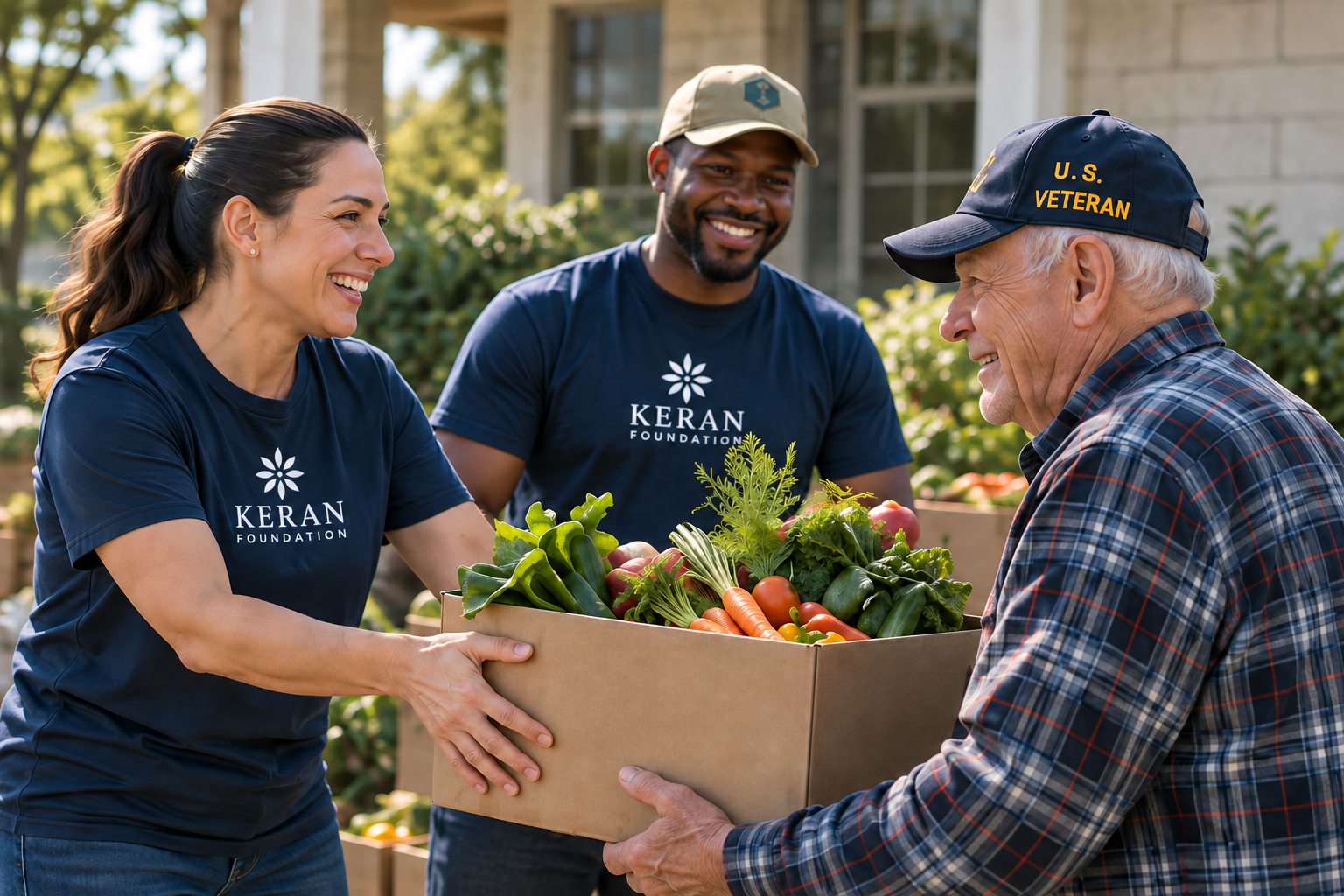 Volunteers organizing donated food and essentials